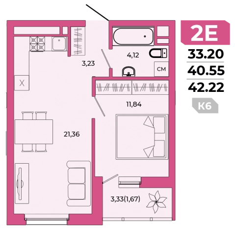 . Вариант № 87867, 0, площадь - 42.22 квм, цена 6425884 рублей