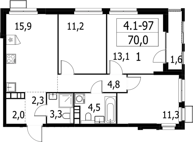 . Вариант № 116453, 0, площадь - 68.4 квм, цена 18711000 рублей
