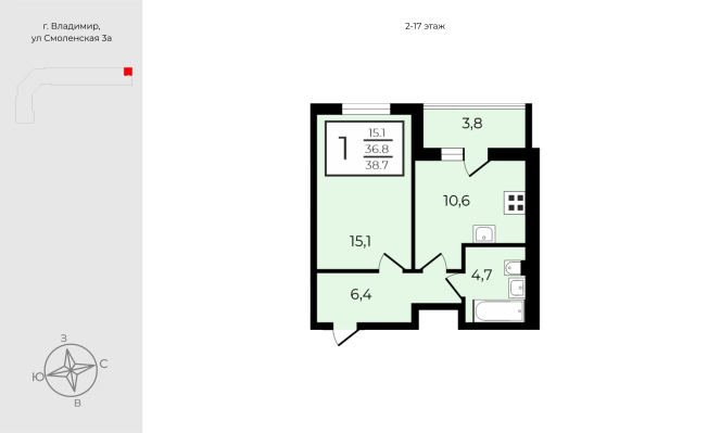 Купить квартиру на вторичке на улице Большая Нижегородская в Владимире. Вариант № 9160698, 0, площадь - квм, цена 4227975 рублей