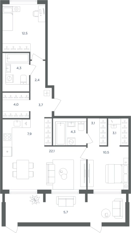 Купить трехкомнатную квартиру в Одинцове. Вариант № 157149, 0, площадь -  квм, цена 19390823 рублей