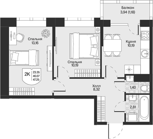 . Вариант № 7261404, 0, площадь - 46.07 квм, цена 10685184 рублей