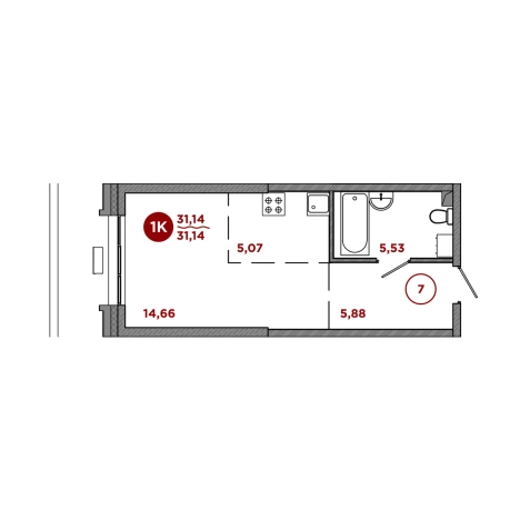 Купить однокомнатную квартиру в Приморском крае. Вариант № 10271047, 1, площадь -  квм, цена 7019000 рублей
