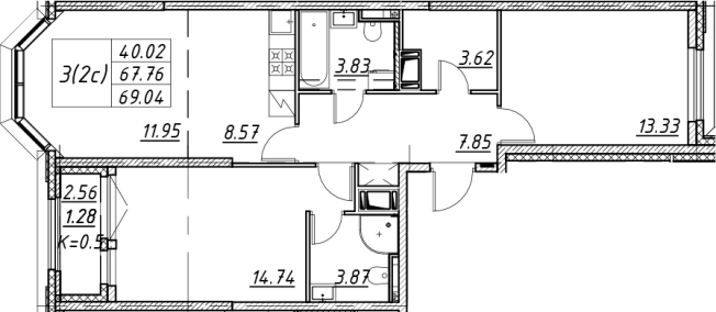 Купить трехкомнатную квартиру у метро Елизаровская в Санкт-Петербурге. Вариант № 7849454, 0, площадь -  квм, цена 21304915 рублей