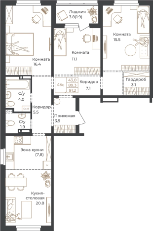 Купить трехкомнатную квартиру в новостройках на улице Южный тракт в Алтайском крае. Вариант № 7628358, 0, площадь -  квм, цена 15504000 рублей