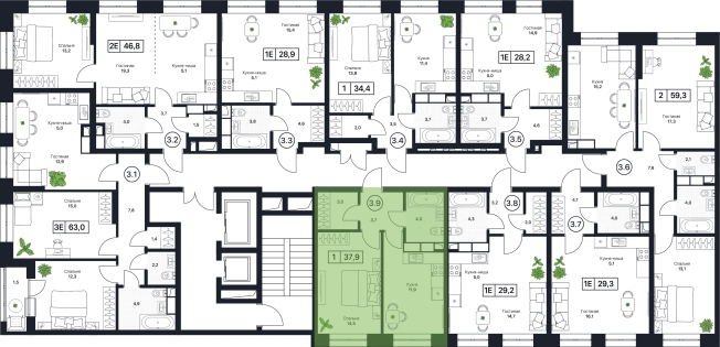 . Вариант № 160426, 0, площадь - 38 квм, цена 7030000 рублей