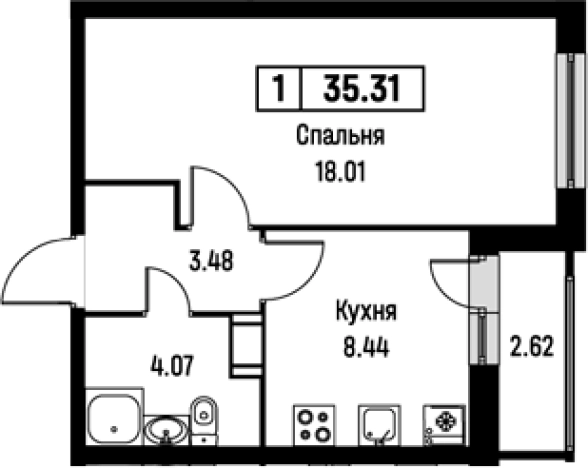 Купить однокомнатную квартиру у метро Девяткино в Мурине. Вариант № 8061983, 0, площадь -  квм, цена 5762724 рублей