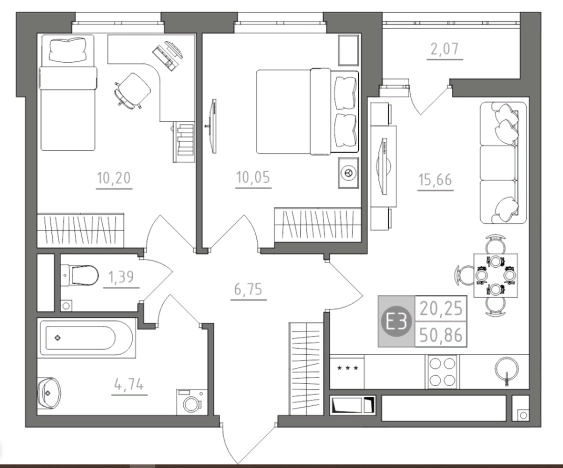 Купить двухкомнатную квартиру на улице Героев России в Туле. Вариант № 72863, 0, площадь -  квм, цена 5338774 рублей