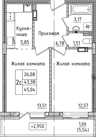 Купить двухкомнатную квартиру у метро Шереметьевская в Лобне. Вариант № 128697, 0, площадь -  квм, цена 6442765 рублей