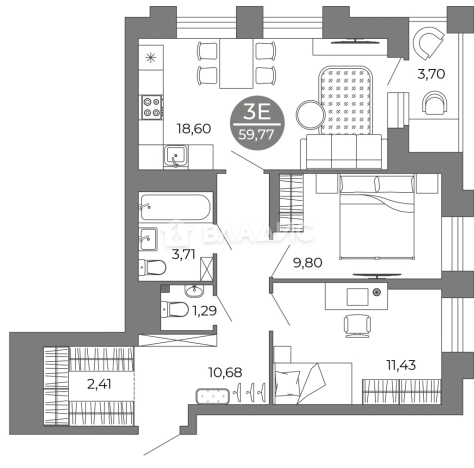 Купить квартиру в ЖК Галилей в Воронеже. Вариант № 108121, 0, площадь -  квм, цена 9693089 рублей