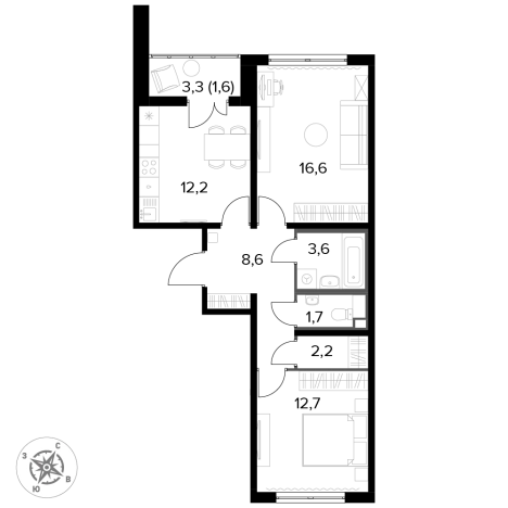 Купить двухкомнатную квартиру в Видном. Вариант № 9838381, 0, площадь -  квм, цена 16053100 рублей