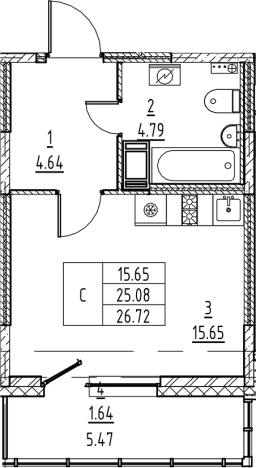 . Вариант № 6216657, 0, площадь - 25.08 квм, цена 6703589 рублей