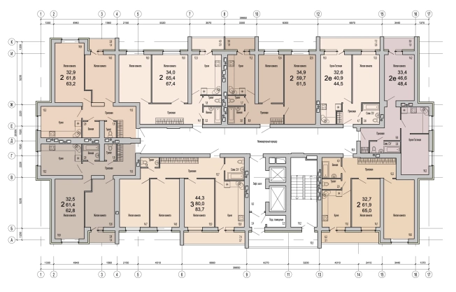 . Вариант № 78348, 1, площадь - 63.4 квм, цена 6023000 рублей