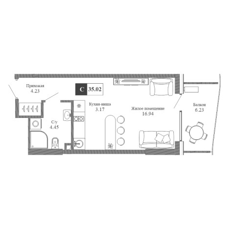 . Вариант № 155831, 0, площадь - 35.02 квм, цена 14458084 рублей