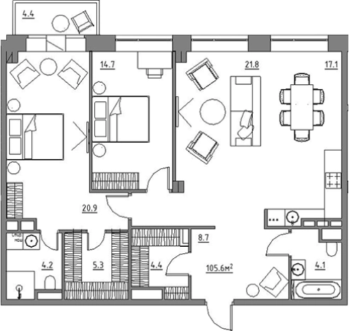 . Вариант № 3572978, 0, площадь - 101.2 квм, цена 18335058 рублей