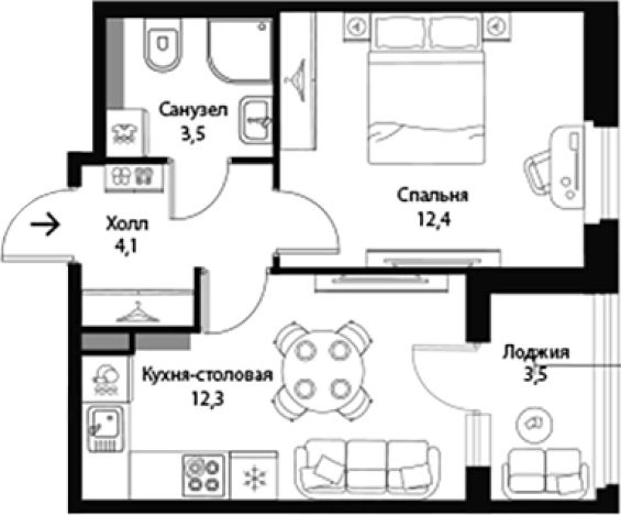 . Вариант № 7829412, 0, площадь - 32.35 квм, цена 7604300 рублей