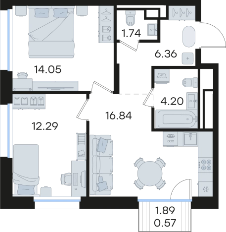 Купить двухкомнатную квартиру в ЖК GloraX Premium Гребной Канал в Нижнем Новгороде. Вариант № 9336812, 0, площадь -  квм, цена 17445944 рублей