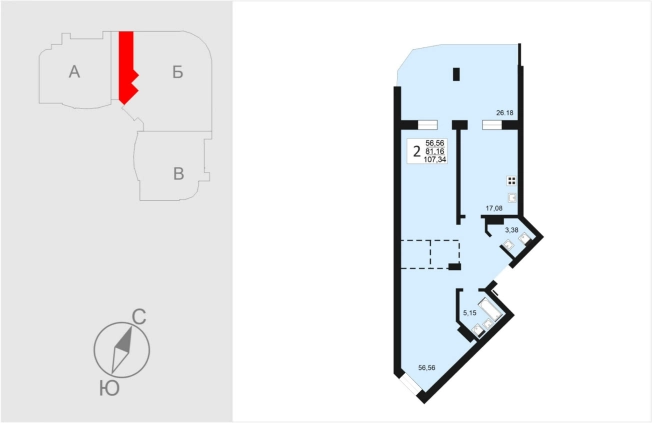 . Вариант № 74014, 0, площадь - 107.34 квм, цена 13310160 рублей
