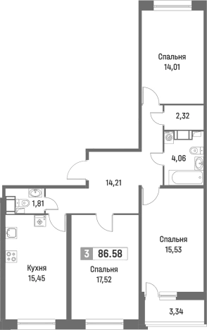 Купить четырехкомнатную квартиру в Мурине. Вариант № 8064873, 0, площадь -  квм, цена 15501153 рублей