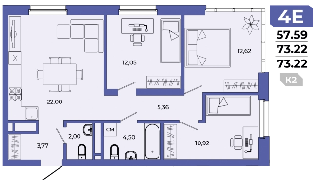 . Вариант № 987117, 0, площадь - 73.22 квм, цена 9240364 рублей