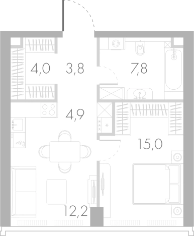 . Вариант № 74813, 0, площадь - 47.7 квм, цена 43419166 рублей