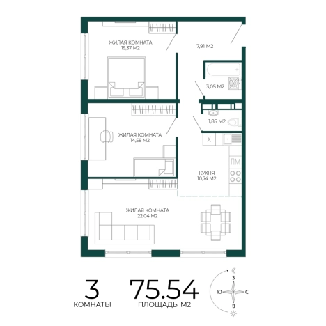 Купить трехкомнатную квартиру в Заречном. Вариант № 5388193, 0, площадь - квм, цена 6760830 рублей
