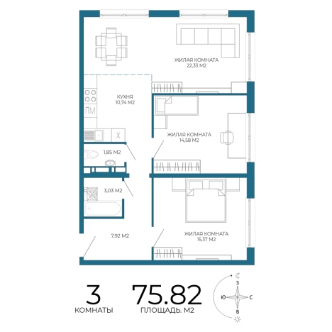 Купить трехкомнатную квартиру в Заречном. Вариант № 3445161, 0, площадь - квм, цена 6785890 рублей