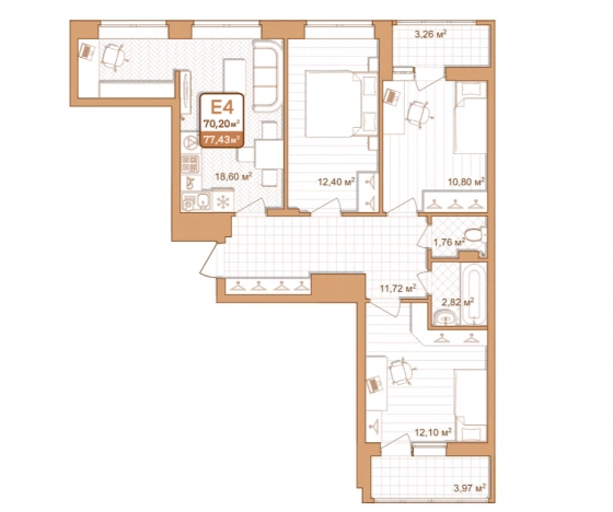 Купить трехкомнатную квартиру в Туле. Вариант № 73659, 1, площадь -  квм, цена 6426690 рублей