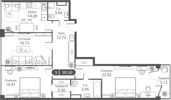 Купить трехкомнатную квартиру в ЖК ILOVE в Москве. Вариант № 88902, 0, площадь -  квм, цена 36198450 рублей