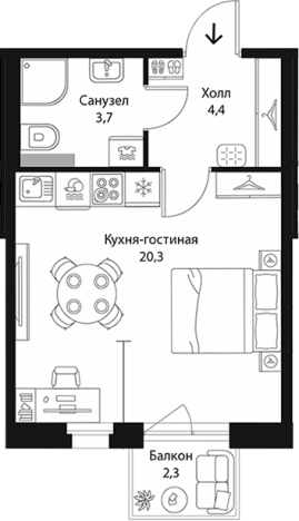 . Вариант № 7829478, 0, площадь - 28.41 квм, цена 6576600 рублей