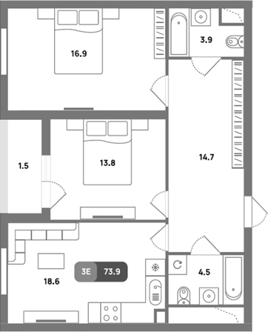. Вариант № 116923, 0, площадь - 72.4 квм, цена 24414565 рублей