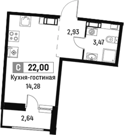 Купить Студию у метро Девяткино в Мурине. Вариант № 6213223, 0, площадь -  квм, цена 3893076 рублей