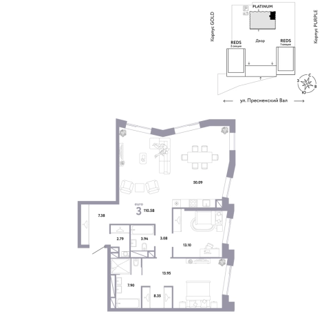 Купить трехкомнатную квартиру в новостройках в районе Пресненский в Москве. Вариант № 96935, 0, площадь - квм, цена 94291800 рублей