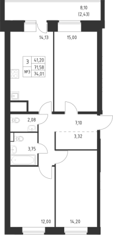 Купить трехкомнатную квартиру в ЖК Живи! В Рыбацком в Санкт-Петербурге. Вариант № 6632530, 0, площадь -  квм, цена 21463149 рублей