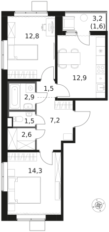Купить двухкомнатную квартиру в ЖК 1-й Химкинский в Химках. Вариант № 9701460, 0, площадь -  квм, цена 16510995 рублей
