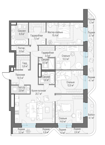 Купить четырехкомнатную квартиру в новостройках в ЖК FORIVER в Москве. Вариант № 169154, 0, площадь -  квм, цена 72670000 рублей