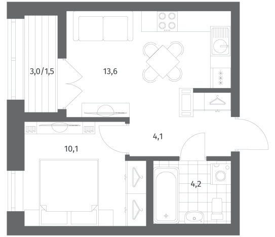 Купить однокомнатную квартиру в Ленинградской области. Вариант № 5258509, 0, площадь -  квм, цена 7636000 рублей
