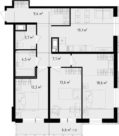 Купить трехкомнатную квартиру в новостройках у метро Проспект Просвещения в Санкт-Петербурге. Вариант № 8165134, 0, площадь -  квм, цена 21220071 рублей