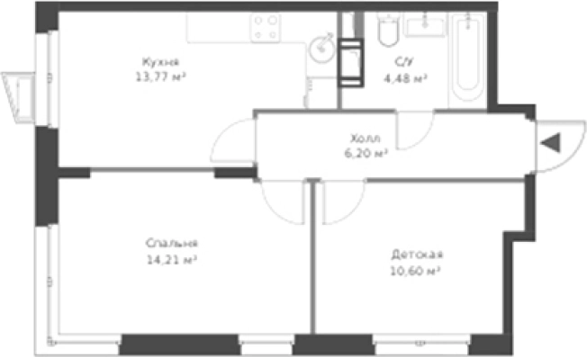. Вариант № 6057331, 0, площадь - 49.27 квм, цена 7862633 рублей