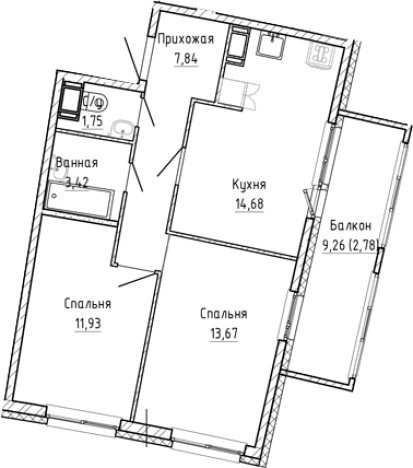 Купить двухкомнатную квартиру в Мурине. Вариант № 8928368, 0, площадь -  квм, цена 10163024 рублей