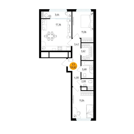 Купить двухкомнатную квартиру в новостройках в ЖК Смарт квартал «Центральный» в Рязани. Вариант № 155148, 0, площадь -  квм, цена 8073905 рублей