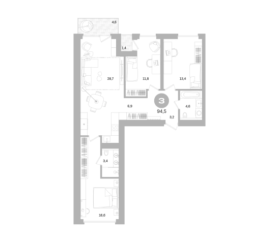 . Вариант № 7783489, 0, площадь - 88.5 квм, цена 32760000 рублей