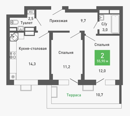 Купить двухкомнатную квартиру в ЖК Ключи Club в Воронеже. Вариант № 146609, 0, площадь -  квм, цена 7445880 рублей