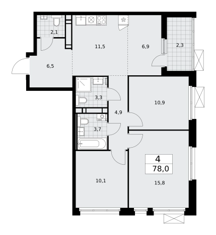 Купить четырехкомнатную квартиру у метро Потапово в Москве. Вариант № 143089, 0, площадь -  квм, цена 30690660 рублей