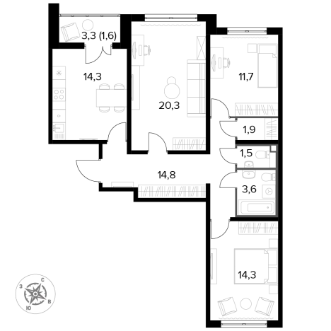 Купить трехкомнатную квартиру у метро Битца в Видном. Вариант № 9838422, 0, площадь -  квм, цена 19348020 рублей