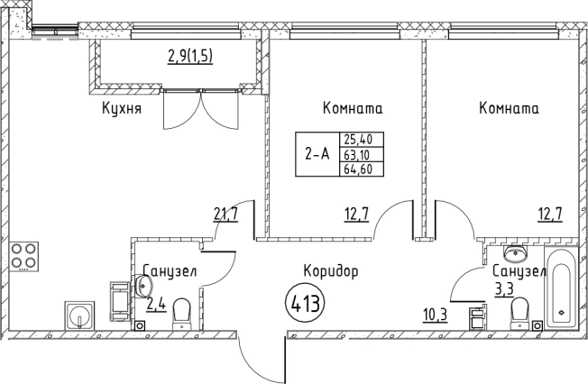 . Вариант № 6829935, 0, площадь - 63.1 квм, цена 13080854 рублей