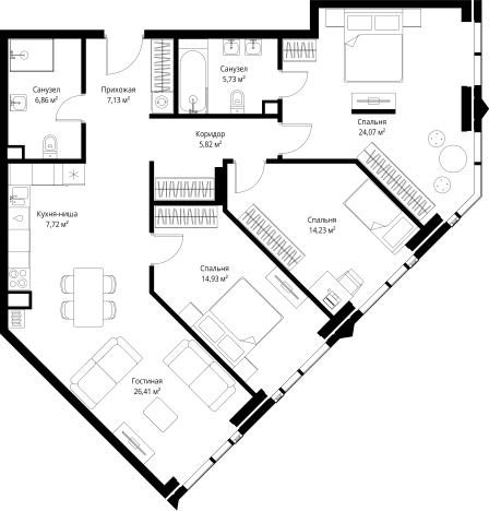 Купить трехкомнатную квартиру в новостройках у метро Хорошево в Москве. Вариант № 10380583, 0, площадь -  квм, цена 70088320 рублей