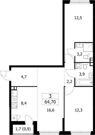 Купить трехкомнатную квартиру в ЖК Дзен-кварталы в Москве. Вариант № 96119, 0, площадь -  квм, цена 14755256 рублей