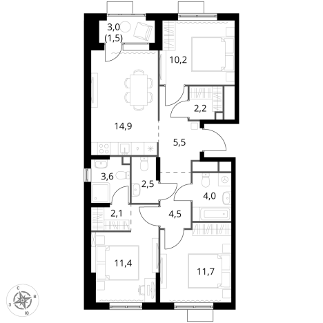 Купить трехкомнатную квартиру у метро Физтех в Химках. Вариант № 9973339, 0, площадь -  квм, цена 17650620 рублей