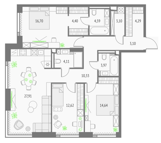 Купить трехкомнатную квартиру у метро Бутырская в Москве. Вариант № 151194, 0, площадь -  квм, цена 52884364 рублей