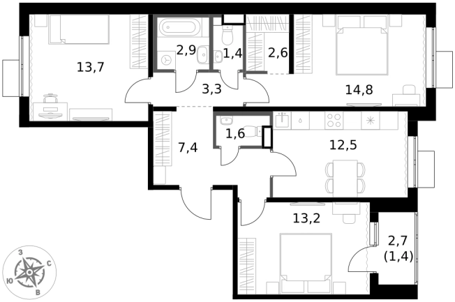 Купить трехкомнатную квартиру у метро Физтех в Химках. Вариант № 9712169, 0, площадь -  квм, цена 17069360 рублей